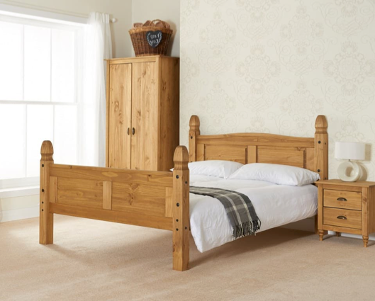 Corona High End Double Bed - Pine