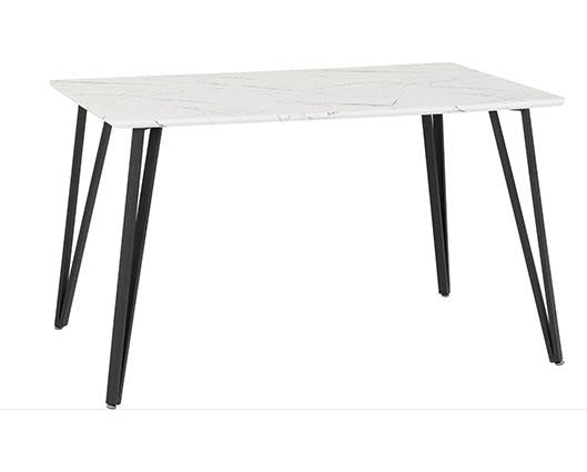 MARLOW & QUEBEC DINING SET (X4 CHAIRS) - WHITE MARBLE/GREY FAUX LEATHER