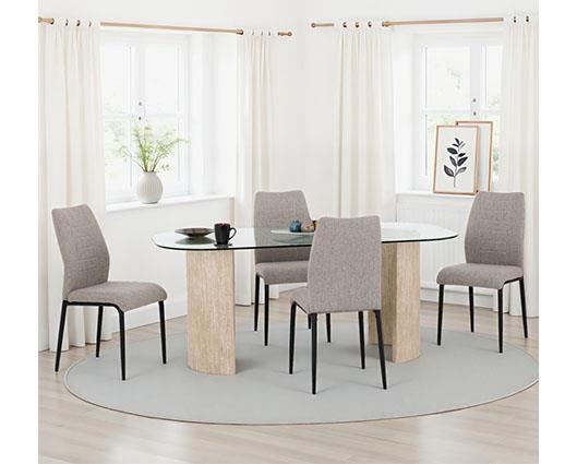 MODENA & CHILTON DINING SET (X4 CHAIRS) - CREAM/GREY FABRIC