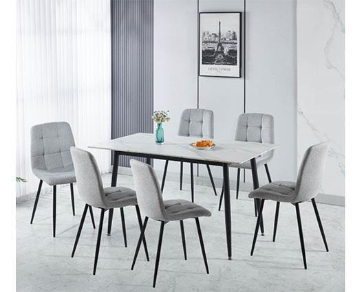 FENTON DINING SET (X6 CHAIRS) - WHITE/LIGHT GREY FABRIC