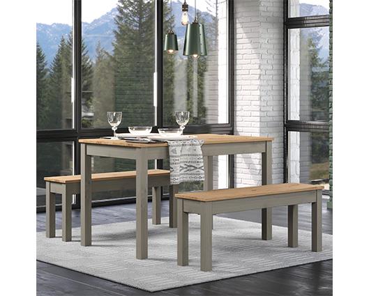 Grey Corona Linea table + 2 bench Set, 1xCRGTB5 + 2xCRG108