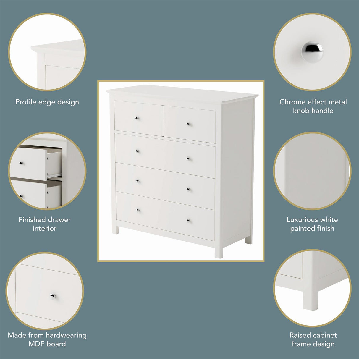 Nairn White 2+3 drawer chest of drawers