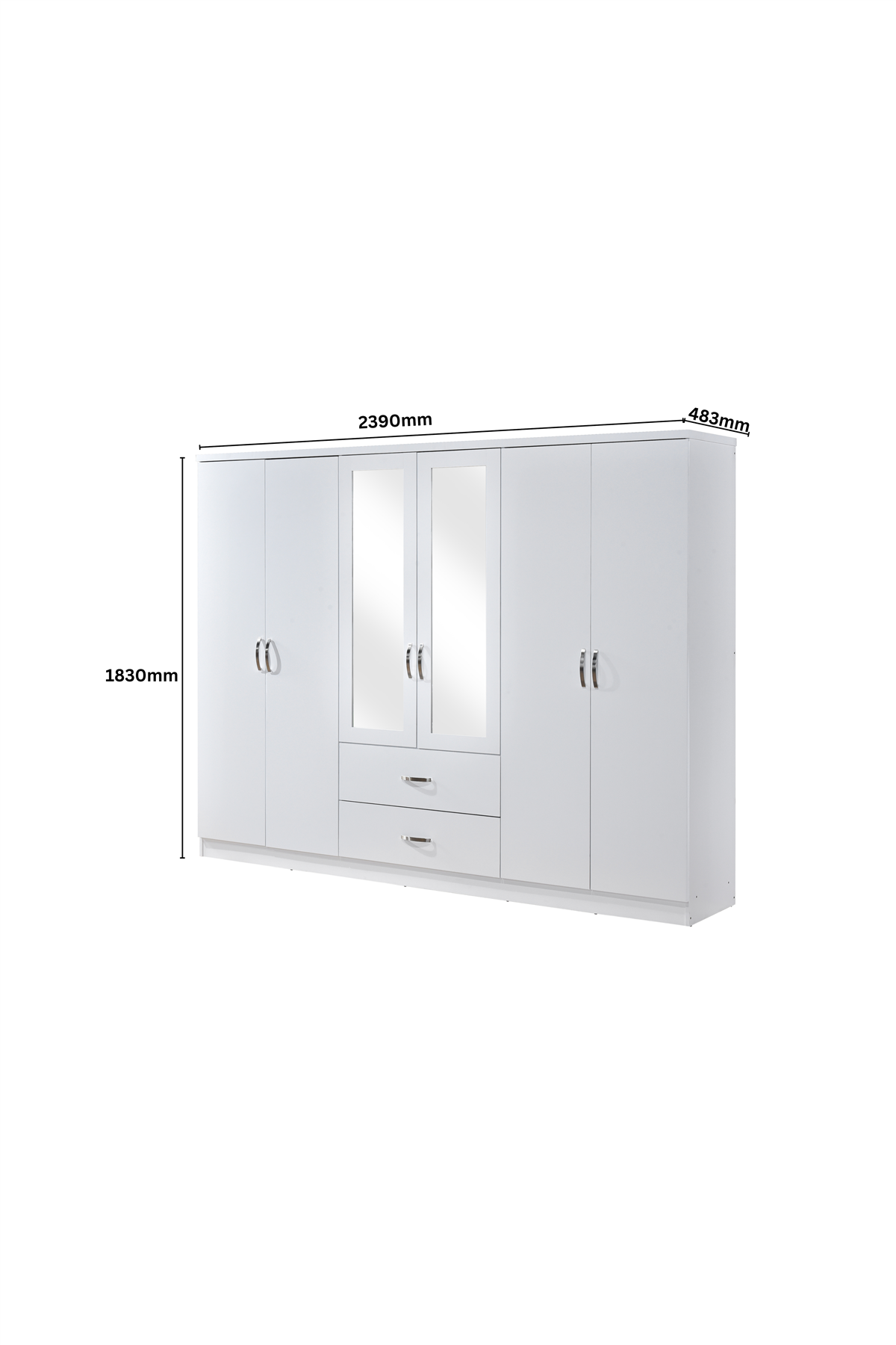 6 Door Wardrobe - White (Chrome Handles)