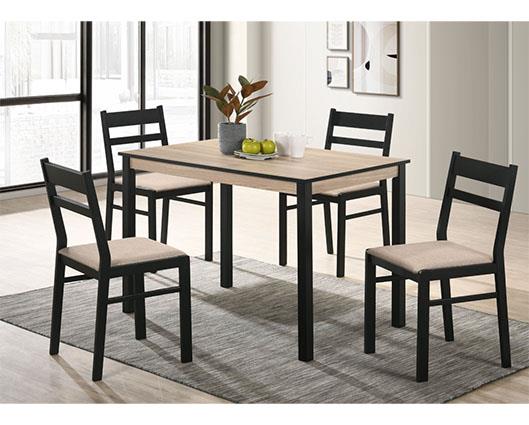 RADLEY 1+4 DINING SET - BLACK/OAK EFFECT/OAT FABRIC