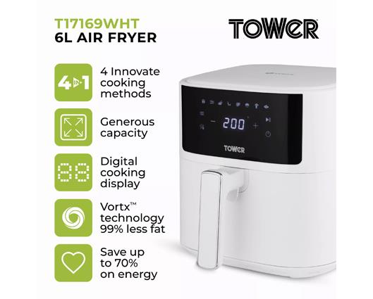 Tower 6 Litre Vortx Digital Air Fryer - White