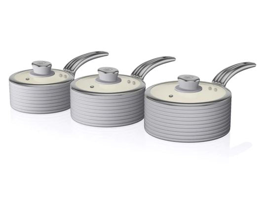 Swan Retro 3 Piece Saucepan Set Grey