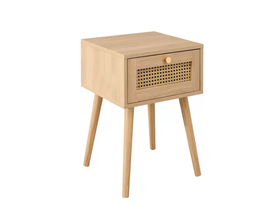 Catalina 1 Drawer Rattan Bedside- Oak