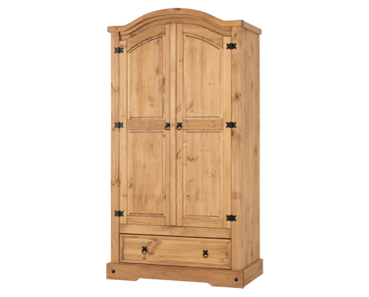 Corona 2 Door 1 Drawer Wardrobe - Distressed Waxed Pine