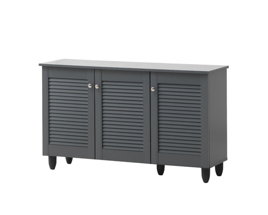 Traditional 3 Door Shoe Cabinet-Dark Grey