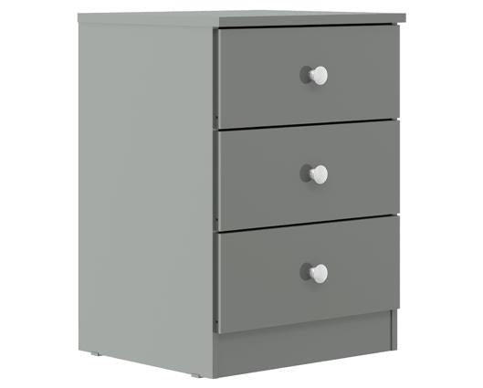DENVER 3 DRAWER BEDSIDE - GREY GLOSS