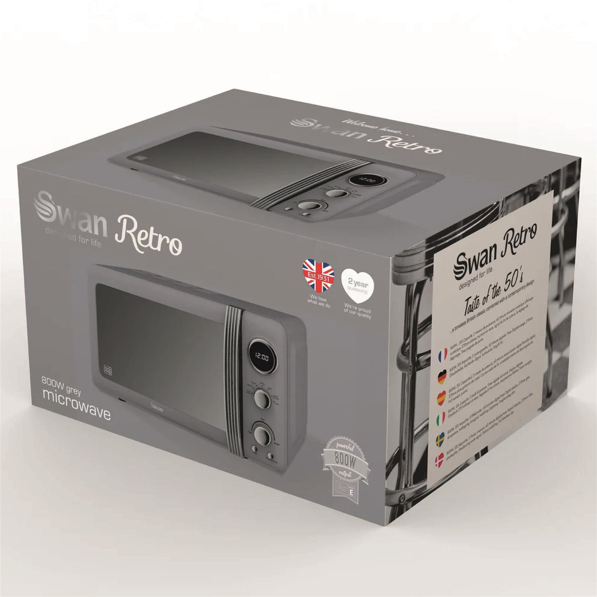 800W Retro Digital Microwave - Grey