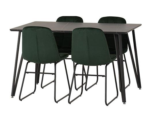 MARLOW & LUKAS DINING SET (X4 CHAIRS) - BLACK MARBLE/EMERALD GREEN VELVET