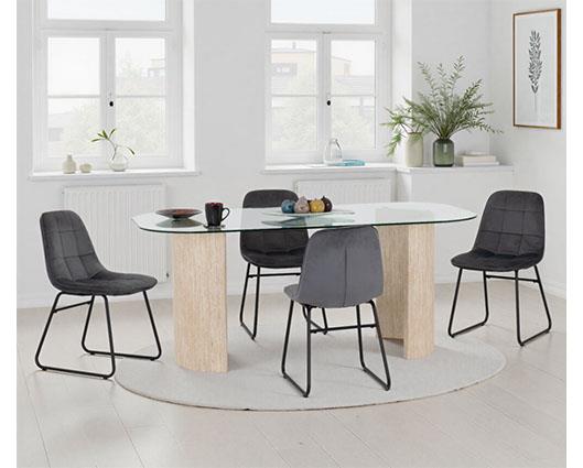 MODENA & LUKAS DINING SET (X4 CHAIRS) - CREAM/GREY VELVET