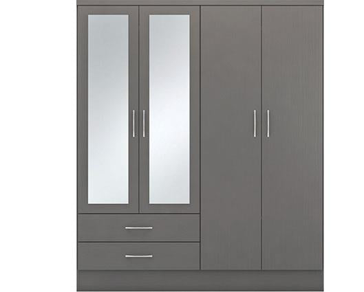 NEVADA 4 DOOR 2 DRAWER WARDROBE - 3D EFFECT GREY