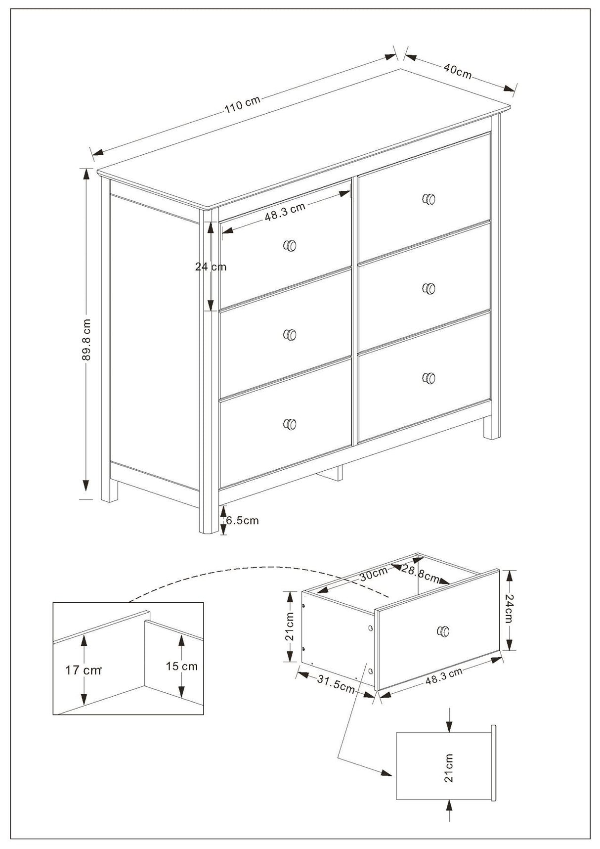 Nairn White 3+3 drawer wide chest of drawers