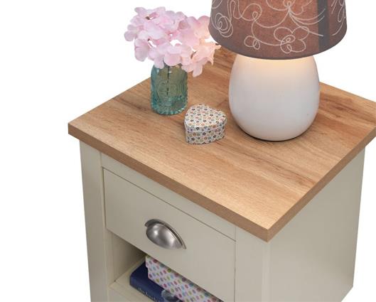 Lincoln Nightstand with 1 Drawer Cream & Oak Effect