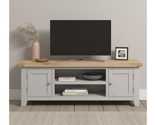 WINDSOR STRAIGHT TV UNIT - PEBBLE GREY/OAK
