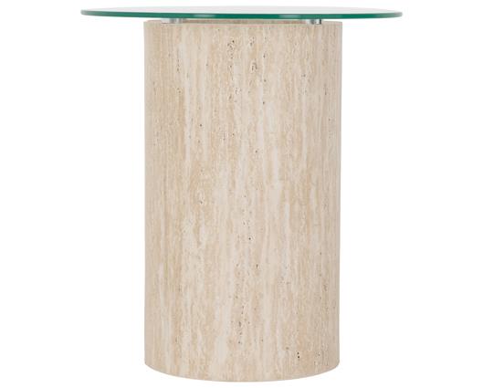 MODENA SIDE TABLE - CLEAR GLASS/CREAM MARBLE EFFECT