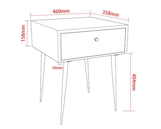 Saturn metal 1 drawer bedside cabinet, white with gold handle