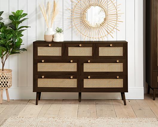 Croxley 7 Drawer Rattan Chest - Walnut