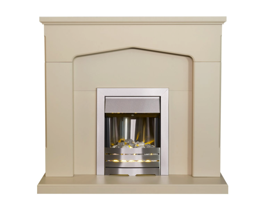 Carolina Fireplace Suite 48inch - Stone With Electric Fire - Brushed Steel