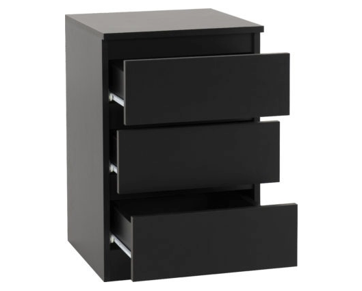 Marcus 3 Drawer Bedside - Black