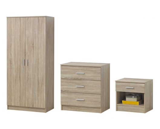 3 Piece Bedroom Set 3 Drawer-Oak