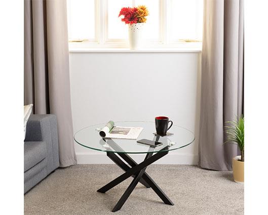 SHELDON ROUND COFFEE TABLE - CLEAR GLASS/BLACK