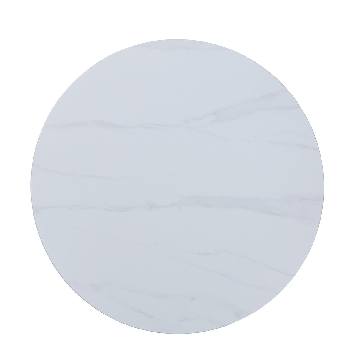 Aspen round dining table, gloss white sintered stone table top with black pedestal leg