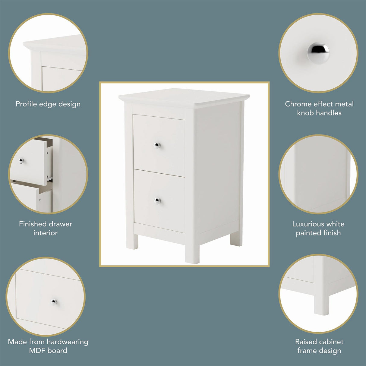 Nairn White 2 drawer petite bedside cabinet
