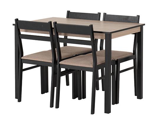 RADLEY 1+4 DINING SET - BLACK/OAK EFFECT/OAT FABRIC