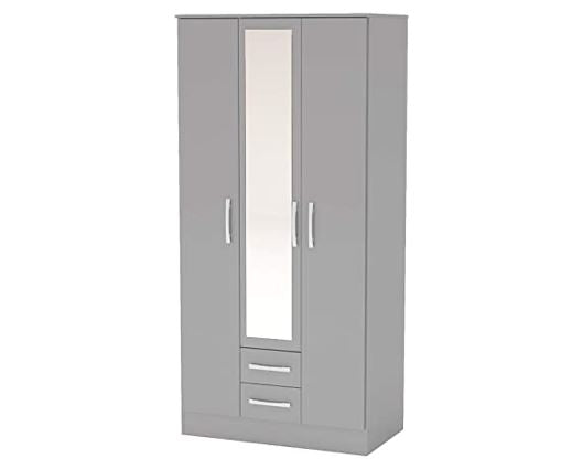 Larz 3 Door 2 Drawer Wardrobe With Mirror-Grey