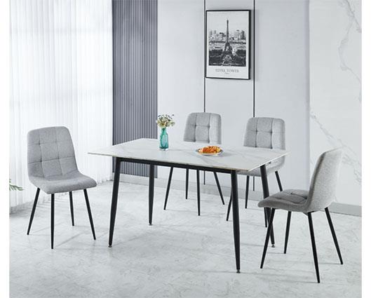 FENTON DINING SET (X4 CHAIRS) - WHITE/LIGHT GREY FABRIC