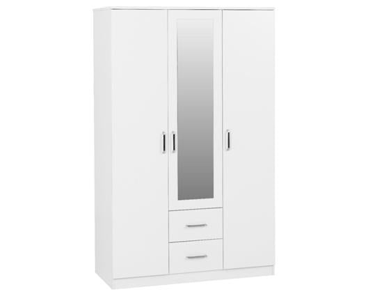 DAKOTA 3 DOOR 2 DRAWER MIRRORED WARDROBE - WHITE