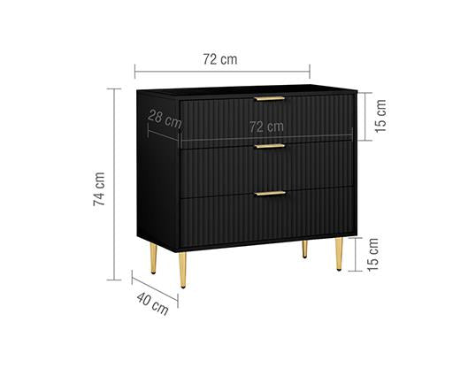 Zara 3 Drawer Fluted Chest - Black