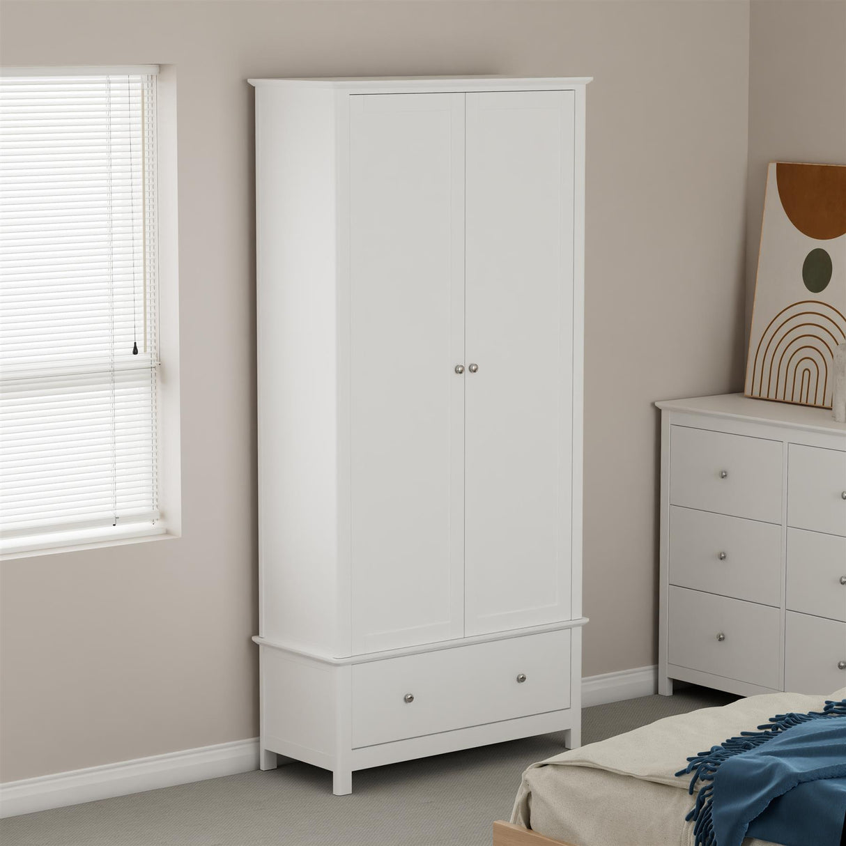 Nairn White 2 door, 1 drawer wardrobe