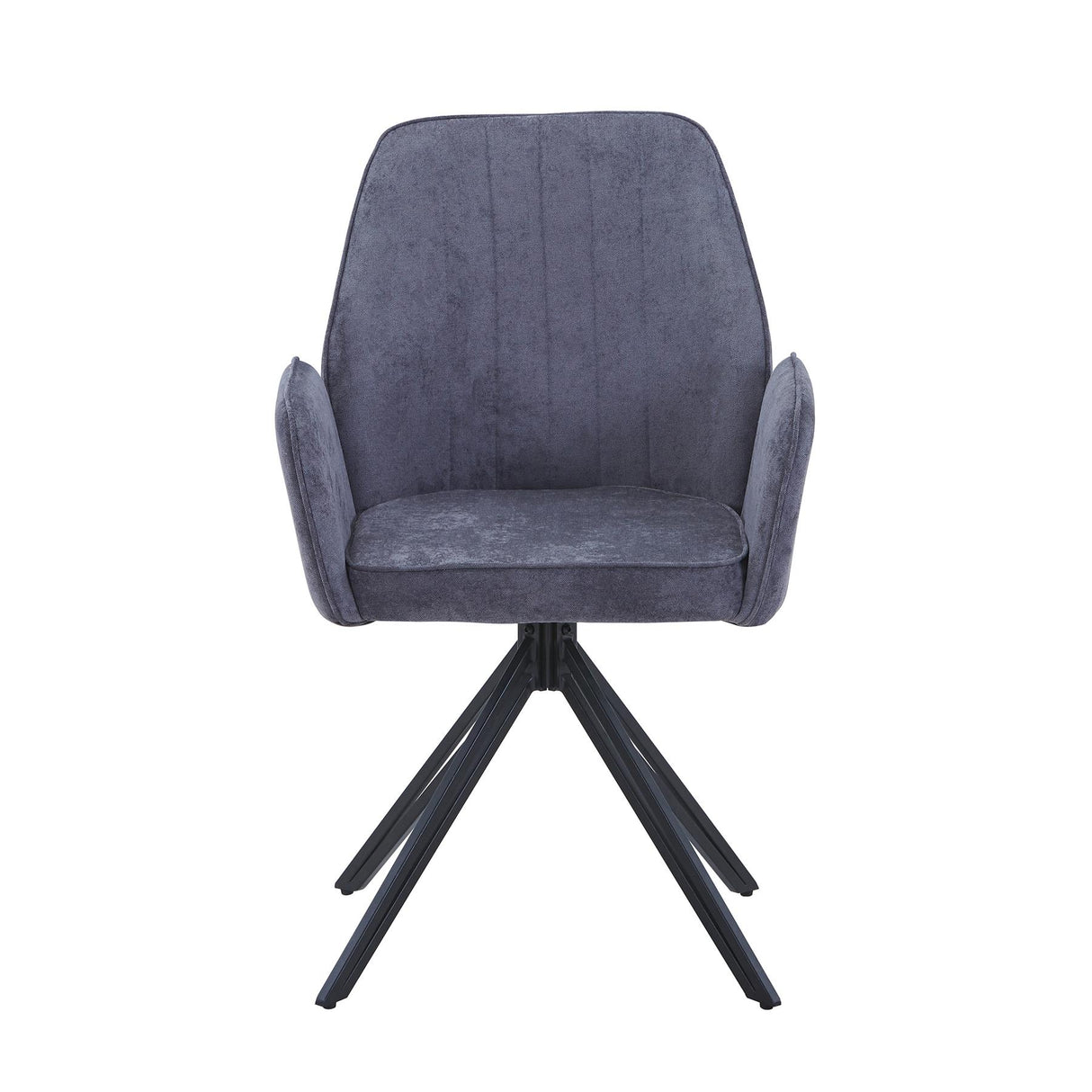 Aspen swivel dining armchairs, grey fabric with black metal legs (pair)