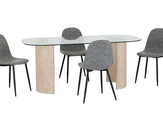 MODENA & ATHENS DINING SET (X4 CHAIRS) - CREAM/GREY FAUX LEATHER