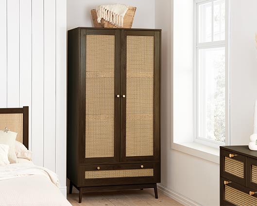 Croxley 2 Door 1 Drawer Rattan Wardrobe - Walnut