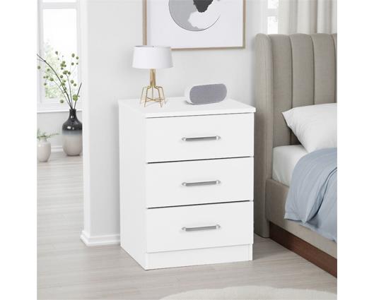 DAKOTA 3 DRAWER BEDSIDE - WHITE