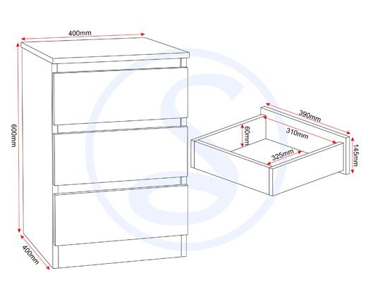 MALVERN 3 DRAWER BEDSIDE X2 - SONOMA OAK EFFECT