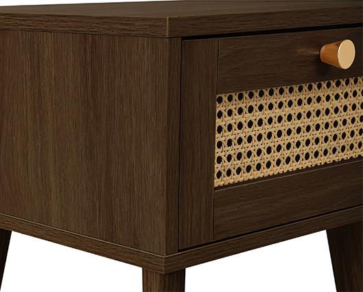 Croxley 1 Drawer Rattan Bedside - Walnut