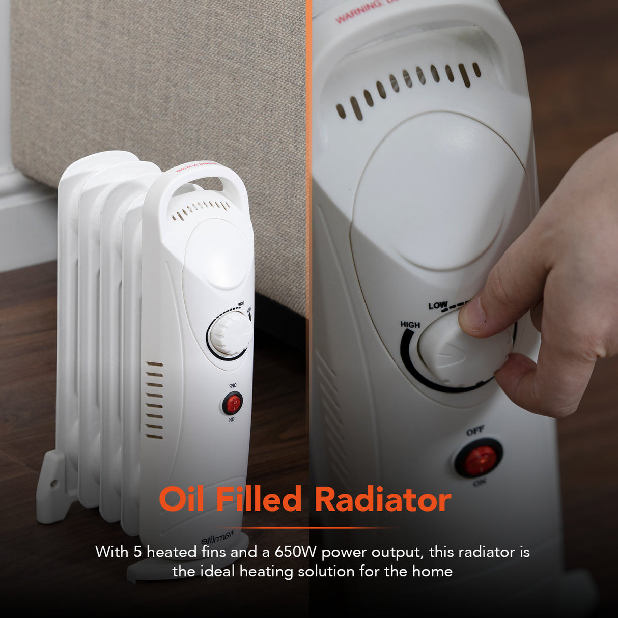 Warmlite 650W Oil Filled Radiator White