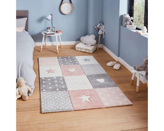 Hearts + Stars Kids Rug - Pink - 120cm x 170cm