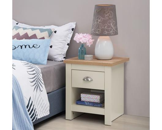 Lincoln Nightstand with 1 Drawer Cream & Oak Effect