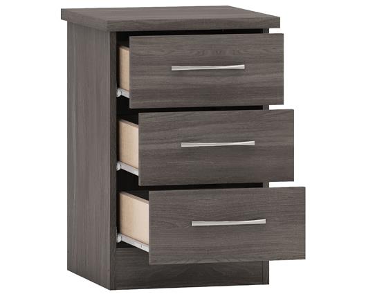 NEVADA 3 DRAWER BEDSIDE - BLACK WOOD GRAIN