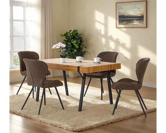 TREVISO & QUEBEC DINING SET (X4 CHAIRS) - LIGHT OAK EFFECT/BROWN FAUX LEATHER