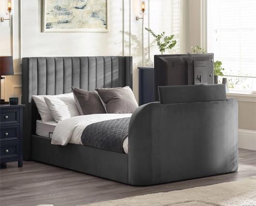 Clara Side Lift Ottoman TV Bed Dark Grey - Double