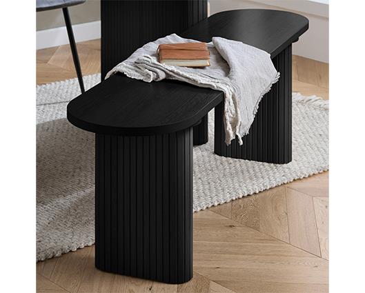 Axel Oval Fluted Dining Table with 2 Benches - Black