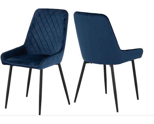 AVERY EXTENDING DINING SET (X4 CHAIRS) - CONCRETE/SAPPHIRE BLUE VELVET